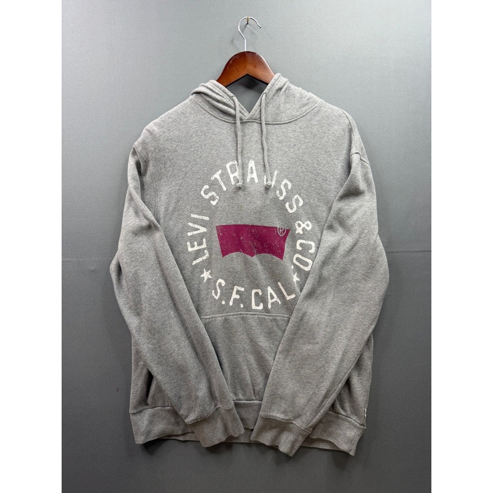 Levi's Hoodie Mens Grey Graphic Batwing Logo Pullover Sweatshirt Large